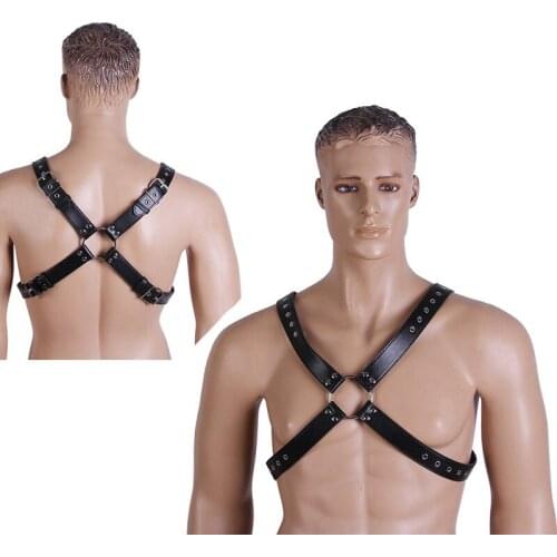 Sexy Men PU Leather Upper Body Harness String Belt Top Vest Fantasy Restraint Straps Bondage Fetish Cosplay Night Party Costume