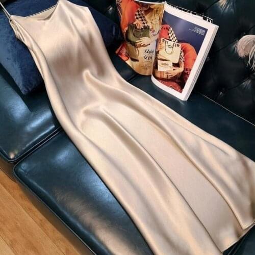 Sexy Sleeveless Women Strap Dresses V neck Soft Satin Silk Acetate Satin Slip Dress 2020 Ladies Long Elegant Summer Dress