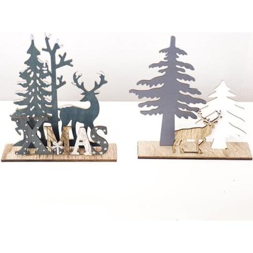 1 SET Elk Xmas Tree Santa Claus Pendants Hanging Wooden Christmas Ornaments Party DIY Decor Home Garden Decorative Supplies