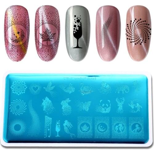 BeautyBigBang Rectangle Nail Art Stamping Plates Manicure Template Image Plates Dot Animal Image Stamp Plate Print Stencil