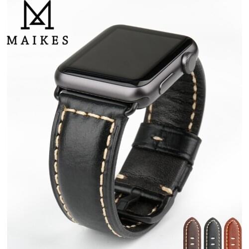 MAIKES Watch Accessories Genuine Leather Watchband For Apple Watch Strap 44mm 40mm iWatch Apple Watch Band 42mm 38mm Series 4-1