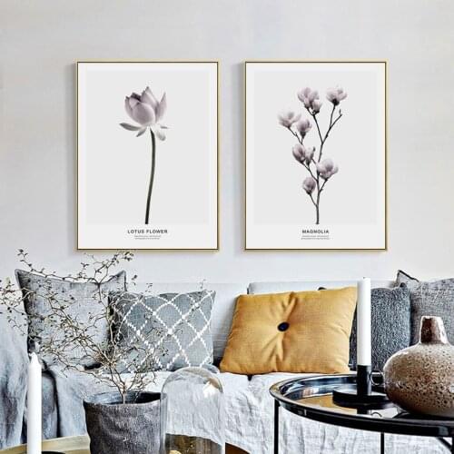 Nordic Lotus Flowers Poster Print Scandinavian Canvas Painting For Living Room Magnolia Wall Picture Art Home Decor No Frame