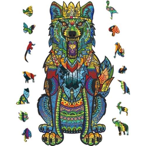 Mysterious Wooden Animals Puzzle Wolf Unique Wooden Jigsaw Puzzle For Adults Kids Educational Puzzles Toys Games Gift DIY Crafts