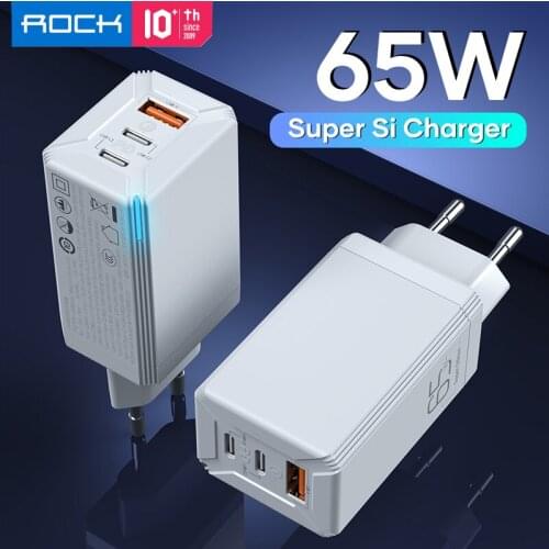 For iPhone 11 12 Pro Max iPad Macbook Charger ROCK 65W Super Si Fast Charger QC4.0 PD 3.0 Type C PD USB Charger For Laptop