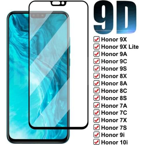 9D Protective Glass For Huawei Honor 9X Lite 9A 9C 9S 8X 8A 8C 8S 7A 7C 7X 7S 8 9i 10i 20i Tempered Screen Protector Glass Film