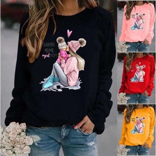 Super Mom Printed Hoodies Women Fleece Long Sleeve O Neck Loose Sweatshirt Girls Women Hoodie Pullovers Winter Autumn