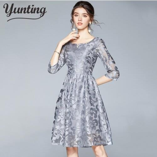 Women Spring Summer Elegant Lace Dress Festa High Quality Vintage Party Robe Femme Half Sleeve Designer Short Vestidos