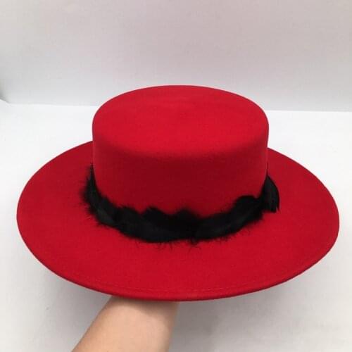 About new winter red wool hat for women ceiling large eaves feather hat elegant fashion French style