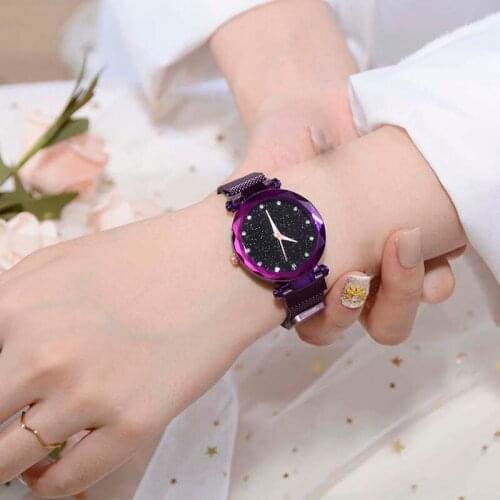 Women Starry Sky Color Masonry Watch Mesh Magnet Strap Buckle Stainless Luxury Watches TT@88