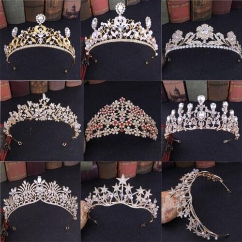 Crystal Rhinestone Gold flower Wedding Bride Tiaras and Crown Headdress Hair Accessories For Women Wedding Bridal Headpiece