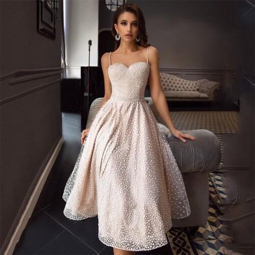 Rose Pink Short Wedding Dresses 2021 Dots Tulle Belt Cheap Bridal Dress Vestido de Noiva Curto Vintage Wedding Gowns Straps