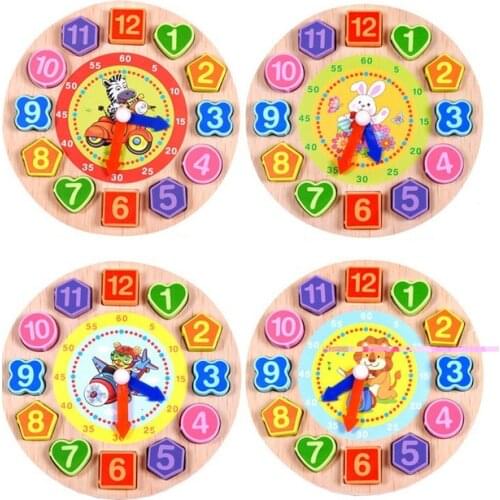 1set clock toys 4 models kids DIY animals wood 3d puzzles cartoon educational toys for children pearls wooden digital clock toys