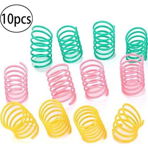 10 Pack Cat Spring Toy Plastic Colorful Coil Spiral Springs Pet Action Wide Durable Interactive Toys