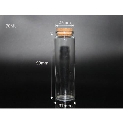 100pcs/lot 37*90mm 70ml Cork Stopper Glass Bottle Tiny Glass Jars With Cork Decorative Wish Glass Jars For Wedding Holiday Decor