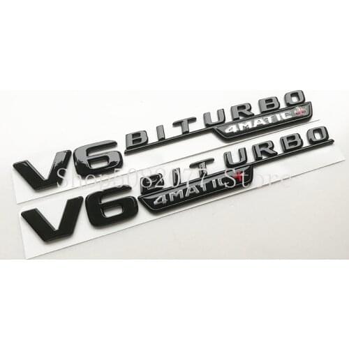 2017 Flat Letter Emblem for Mercedes Benz V6 BITURBO_4matic+ Car Styling Fender Badge Double Turbo Sticker Chrome Glossy Black