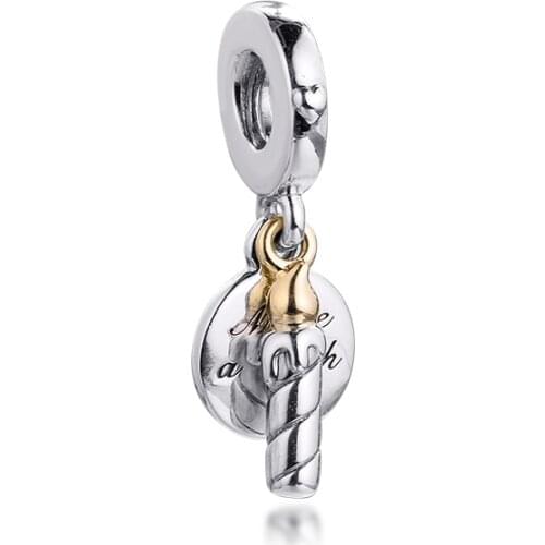 2021 Spring New Two-tone Birthday Candle Dangle Charms Fits Pandora Bracelet 925 Sterling Silver Beads DIY Jewelry Making Kralen