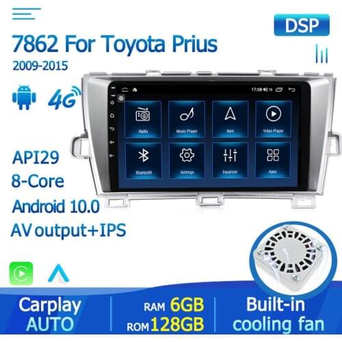 4G LTE Octa Core Android 10 Car Multimedia GPS Navigation For Toyota Prius 2009 - 2015 Auto Radio Player Built-in Carplay