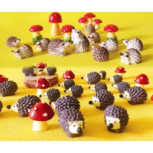 Free shipping 15Pcs/hedgehog with mushrooms/cute animal/fairy garden gnome/moss terrarium/crafts/home decor/diysupplies/figurine