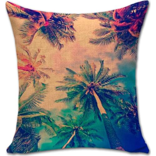 2018 New 2pcs Artificial Coconut Palm Plant Tree Paint Decorative Cushion Cover AT094F-3
