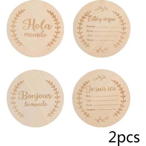 Baby Milestone 2PCS Spanish French Wooden Milestone Kid Photography Accessories Baby Growth Gift Photographic Decorations