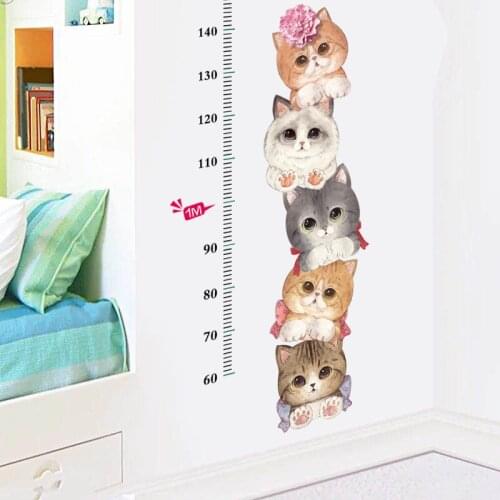 Kids Height Measure Wall Stickers Cartoon Wall Decals Lovely Cat Wallpapers for Kids Room Boys Girls Gift