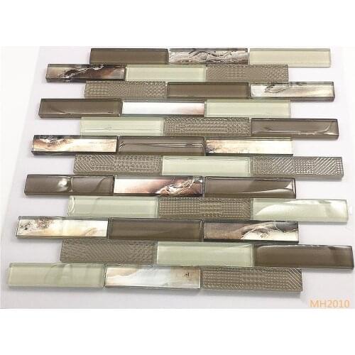 Elegent strip brown glass mosaic tile for kitchen backsplash decoration