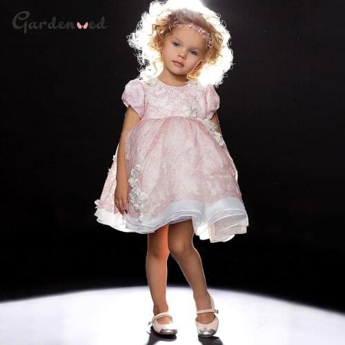 Applique Tulle Princess Puffy Baby Wedding Party Lace Top Applique Kid Birthday Dress First Communion Gown Flower Girl Dresses