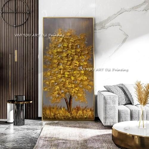 Nordic Creative Big Tree Gold Foil Wall Art Canvas Handpainted Cuadro Modern Abstract Painting Wall Pictures for Living Room