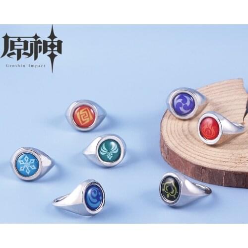 Game Genshin Impact Metal Rings Cosplay Eye of God 7 Element Open Adjustable Unisex Band Ring Men Props Accessories jewelry Gift