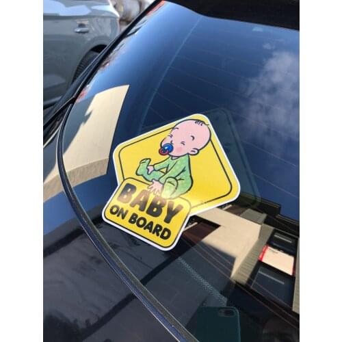 Car Sticker Funny BABY ON BOARD Lovely Cartoon Colored Graphic Automobiles Exterior Accessories Reflective PVC Decals,15cm*15cm