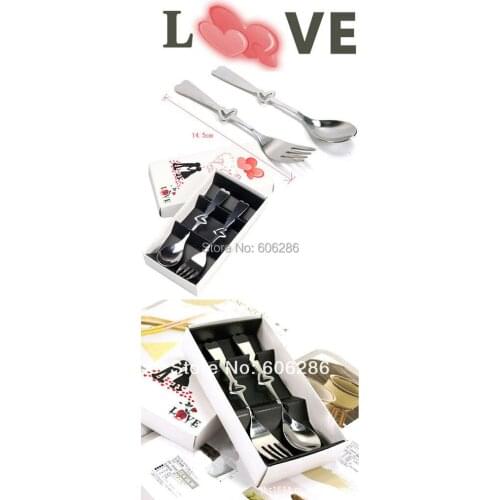 Wholesale 200sets/lot tableware 2 in1Heart Shaped Love fork Spoon lover Event & Party Supplies Wedding giveaways