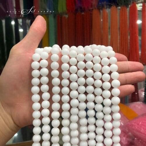Wholesale Ceramic White Chalcedony Beads Round Loose Beads 4 6 8 10 12 14MM Pick Size for Jewelry Making