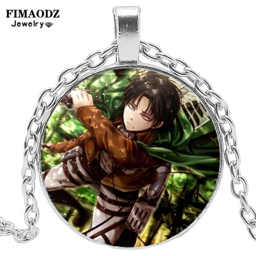 FIMAODZ Attack On Titan Necklace Eren Cartoon Cosplay Figure Glass Gem Pendant Statement Necklaces for Men Women Anime Jewelry