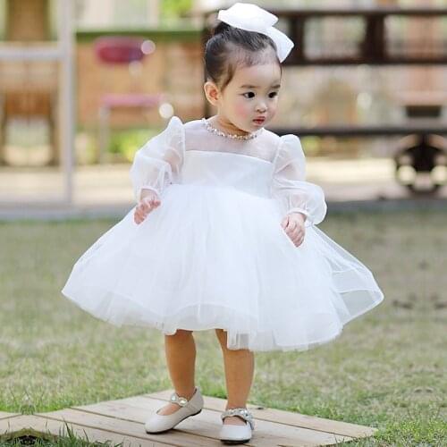 Toddler Baby Girl Summer Dress Infant Princess Dress White Tulle 1 Year Birthday Baby Girls Party Dress Newborn Baptism Gown