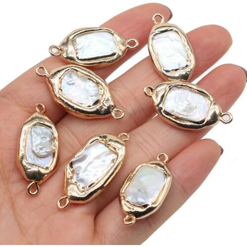 Natural Freshwater Pearl Pendant Square shape Double hole connector Pendants for Jewelry Making DIY Necklaces Accessories
