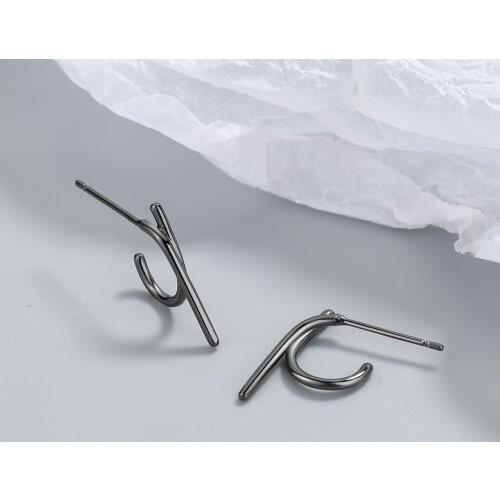 Simple Trendy Black Geometric Designer 925 Sterling Silver Stud Earrings For Women Fashion Minimalist Jewelry Gift