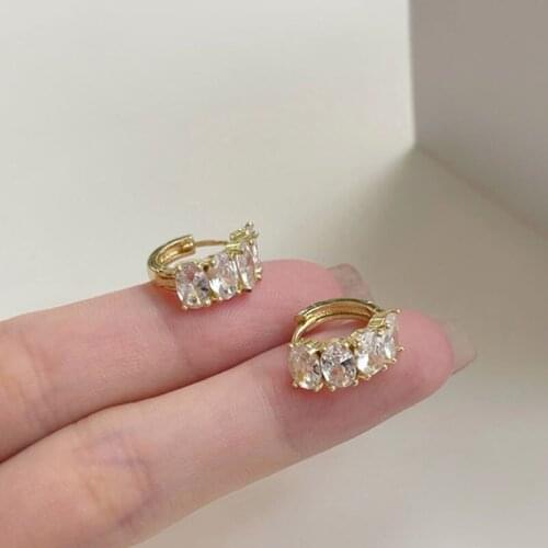 Simple Gold Full Crystal Small Circle Cuff Stud Earrings For Women Man Hiphop Punk Piercing Studs Earring Cuff Korean Fashion