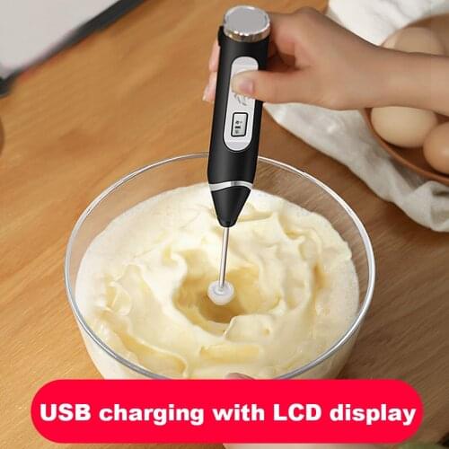 Handheld Electric Egg Mixer USB Rechargeable Milk Frother LED Adjustable Household Coffee Whisk Kitchen Tool