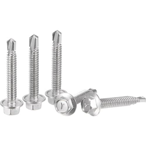 Uxcell Hex Washer Head Self Drilling Screws, #12 x 35mm 410 Stainless Steel Self Tapping Sheet Metal Screw 100pcs
