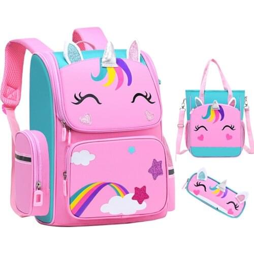 Girl School Bags Child Unicorn Printing Backpack School Bag Set for Girl Cute blue Pink Childrens Schoolbag Waterproof Kids bag