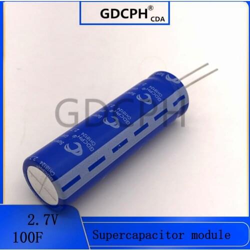 Super condensador de faradio 2,7 V 100F 18*60mm alta frecuencia baja ESR 2.7V100F Super condensador para la batería del altavoz