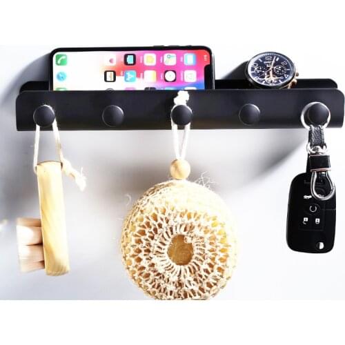 Bathroom Black Shelf Aluminum Alloy Shelves with Hooks Shampoo Holder Kitchen Storage Rack Key Hooks Behind Door