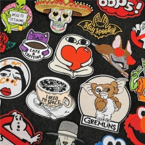 Cats Coffee Space Embroidered Patch for Clothing Mountain Ironing Stickers Anime Sewing Badges Cookie Monster Ghost Patches DIY