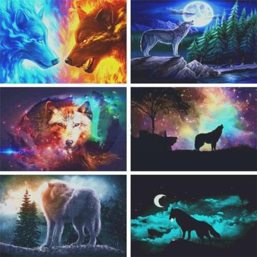 Yumeart 5D Diamond Painting Full Square Wolf Cross Stitch Diamond Embroidery Animals Rhinestones Art Hobby Gift Wall Decoration