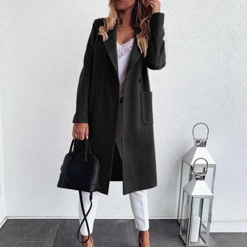 Woman jacket Autumn Winter Lapel Collar Buttons Pockets Long Coat Warm Jacket Overcoat jackets for women зимняя куртка женская
