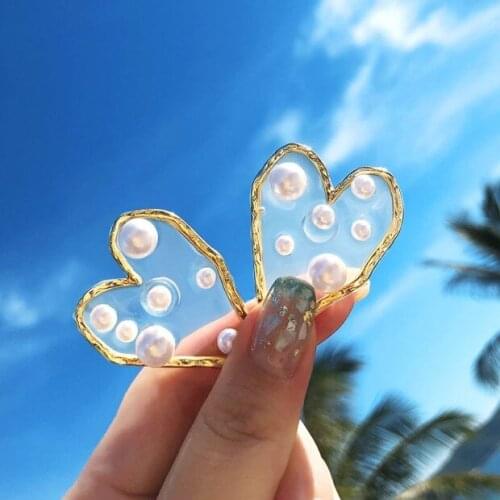 Flatfoosie Fashion Transparent Heart Star Stud Earrings 2019 Geometric Pearl Earrings For Women Wedding Elegant Style Bijoux