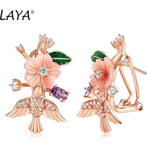 Laya 925 Sterling Silver Summer Hot Style Luxury Jewelry High Quality Zircon Natural Shell Flower Leaf Enamel Earrings For Women