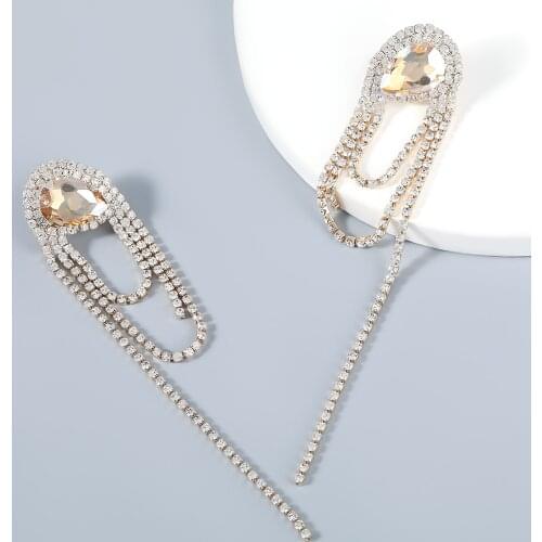 Pauli Manfi Fashion Metal Water Drop Rhinestone Tassel Earrings Womens Popular Exaggerated Dangle Earrings Party Accessories