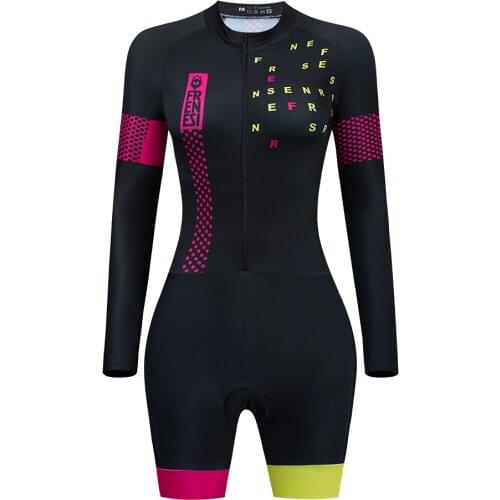 FRENESI Team Triathlon Suit Womens Cycling Skinsuit Summer Jumpsuit Ropa Bicycle Set Ciclismo long Sleeve Bodysuit