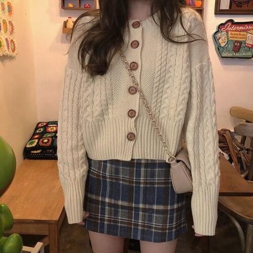 Woman Sweaters Cardigan Korean Style Autumn Winter Sweater Single-Breasted round Neck Sweater